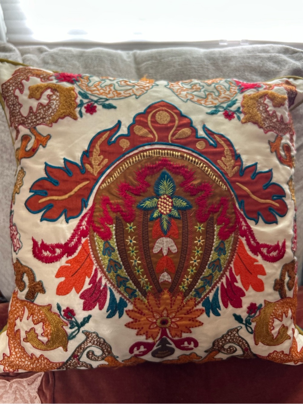 Pier 1 Embroidered Decorative Throw Pillow Boho Multicolored Floral